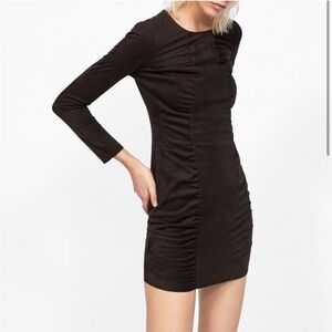 Zara Basic Ruched Faux Suede Bodycon Dress Brown M